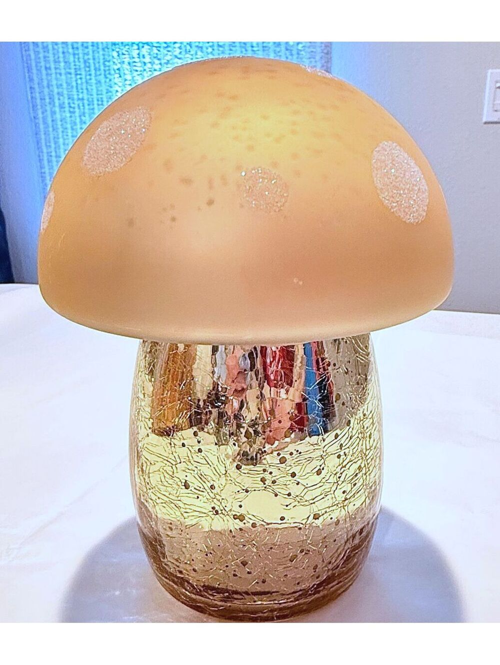 New Blown Glass Sand + Fog Gold Shiny Glittery Mushroom Candle Pine Scent